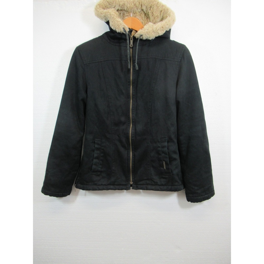 Hemp Hoodlamb Jacket Women XS Black Water Resistant Faux Fur Lined Hooded Zip